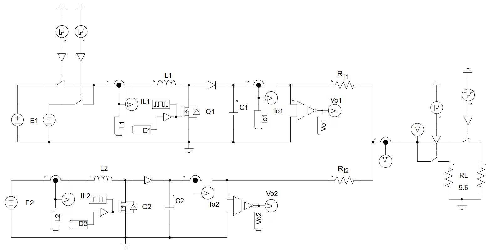Schematic circuit for the DC microgrid simulated in PSIM