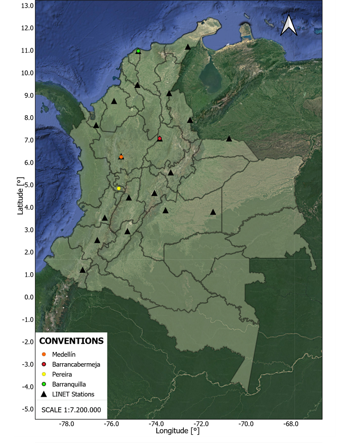 Geographic location of Linet Network Stations in Colombia