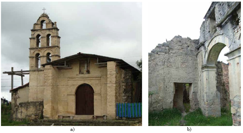 Doctrinal chapel in Tausa: a) frontal sector; b) rear sector