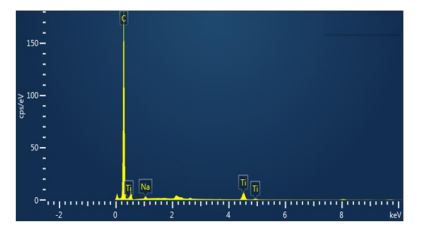Representative energy dispersive spectrum (EDS) of the TiO2/GO composite.