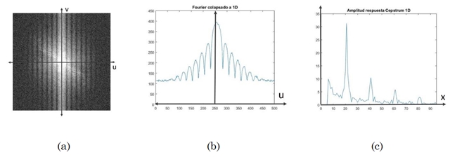 Espectro de
Fourier de Lenna degradada con una longitud de 20 píxeles a un ángulo de 0
grados.